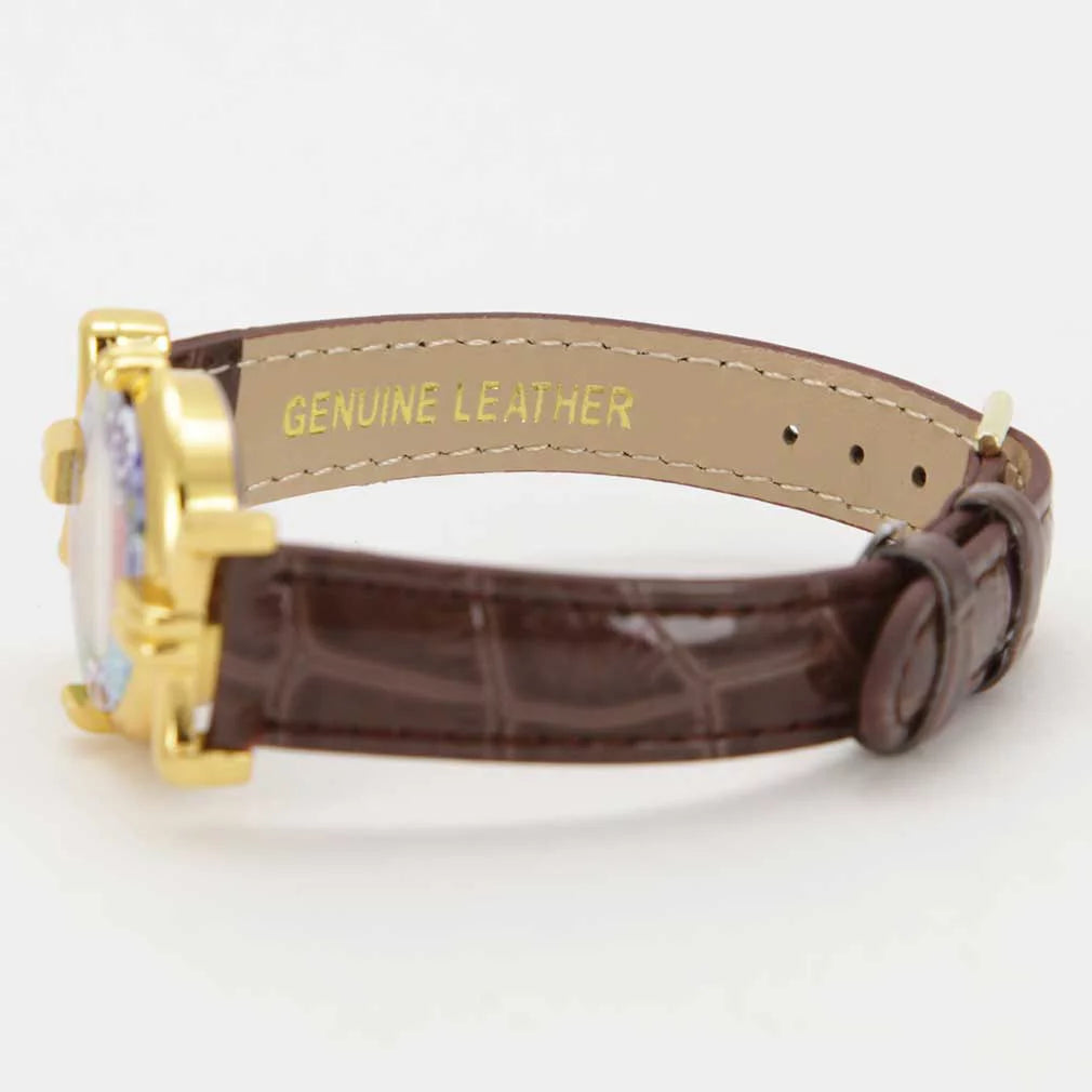 Leather with Murano - Millefiori Brown Band Glass GlassOfVenice Watch Multicolor