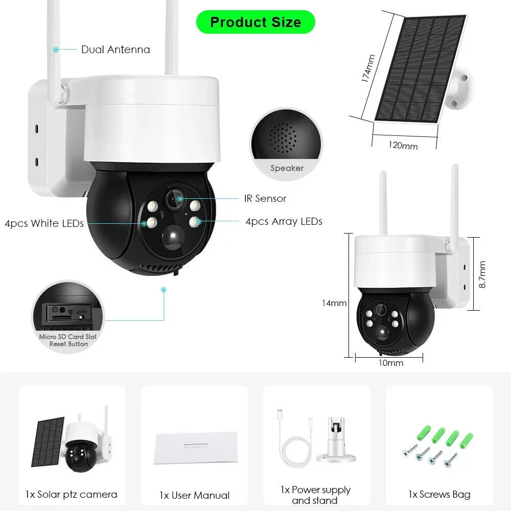 Vision, Siren, Detection, Wireless Way 2 exterior, Camera, Powered 15000mAh Solar Cameras with Solar 2K PTZ PIR Battery, Night Motion Security Audio, Cameras 360 & Color Security Beisu WiFi Spotlight
