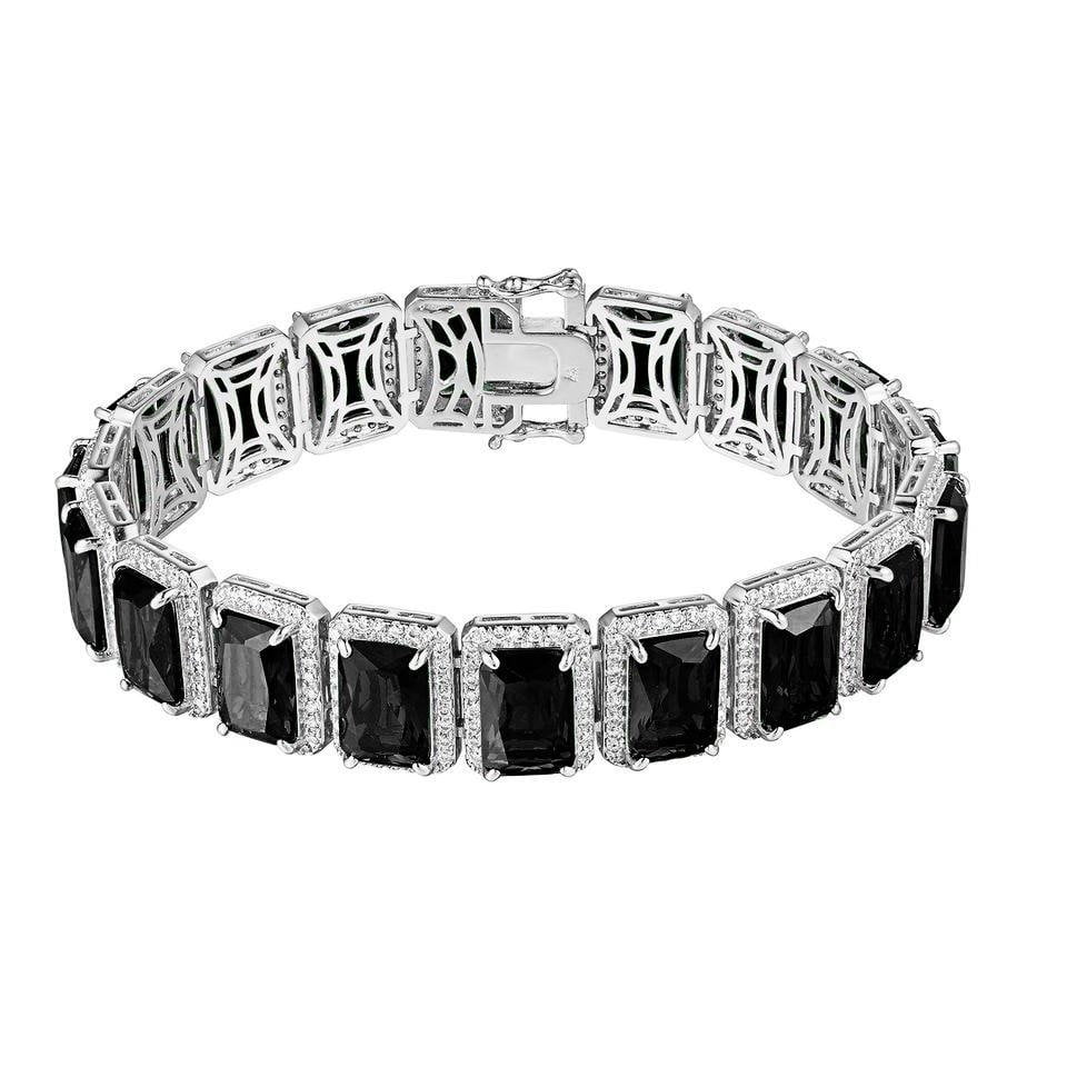Mens Diamonds 14K White / Gold Onyx Finish Simulated Inch Bracelet 8.5 Ladies Black Solitaire 10mm