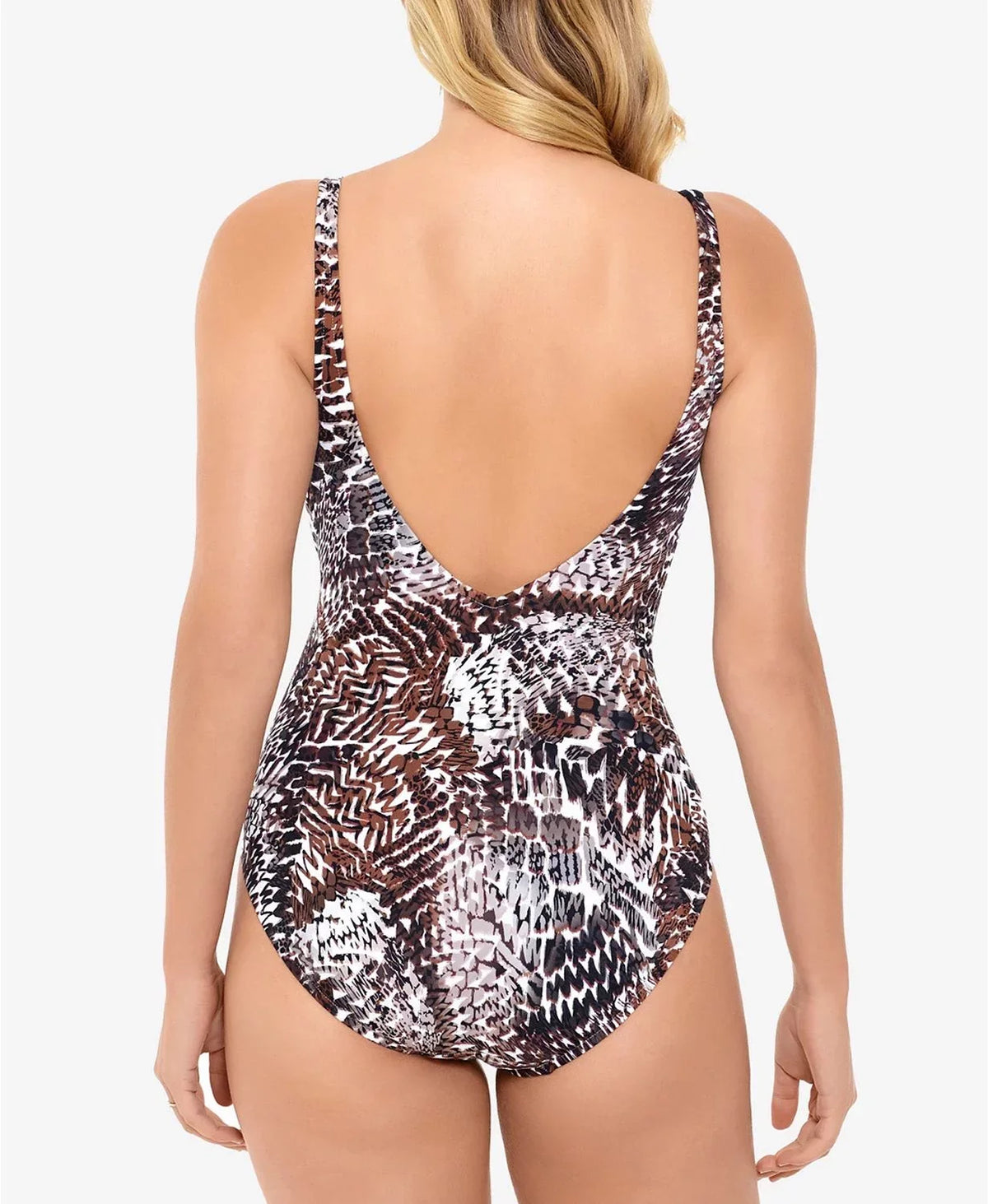 10 SWIM SOLUTIONS Women's Piece Halter Control One Tummy Swimsuit Brown Printed