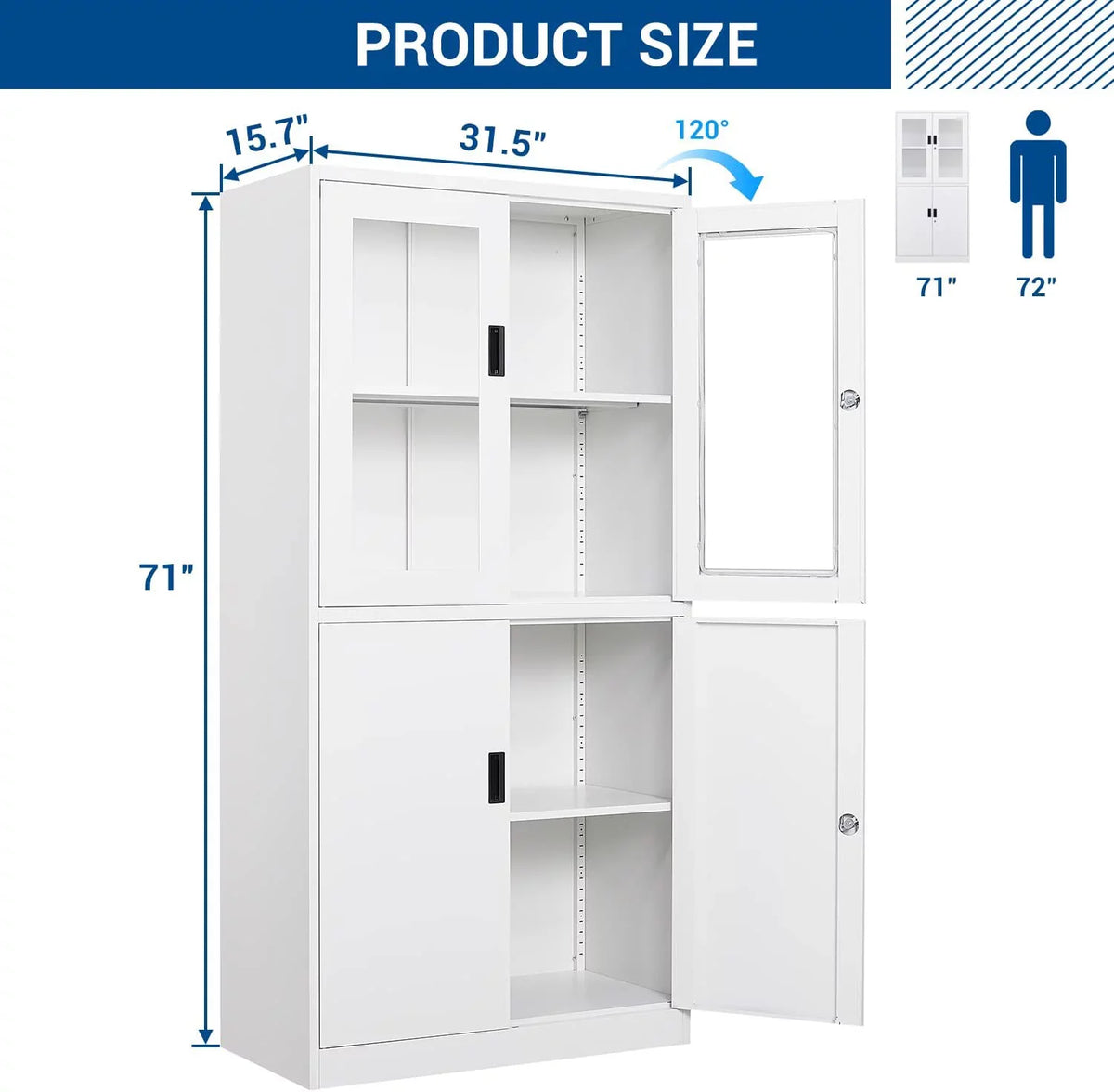 Cabinet Tool for 71" Office with Metal Steel Office,Home,- Storage Cabinets Assembly Glass Doors Locker,Locking Required STANI Storage