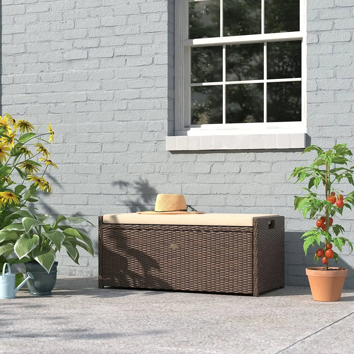 Yard 60 Backyard Porch Shed Cabinet exterior w/Seat Patio Pools Box Gallon xrboomlife Cushion Bench Deck Container Tools