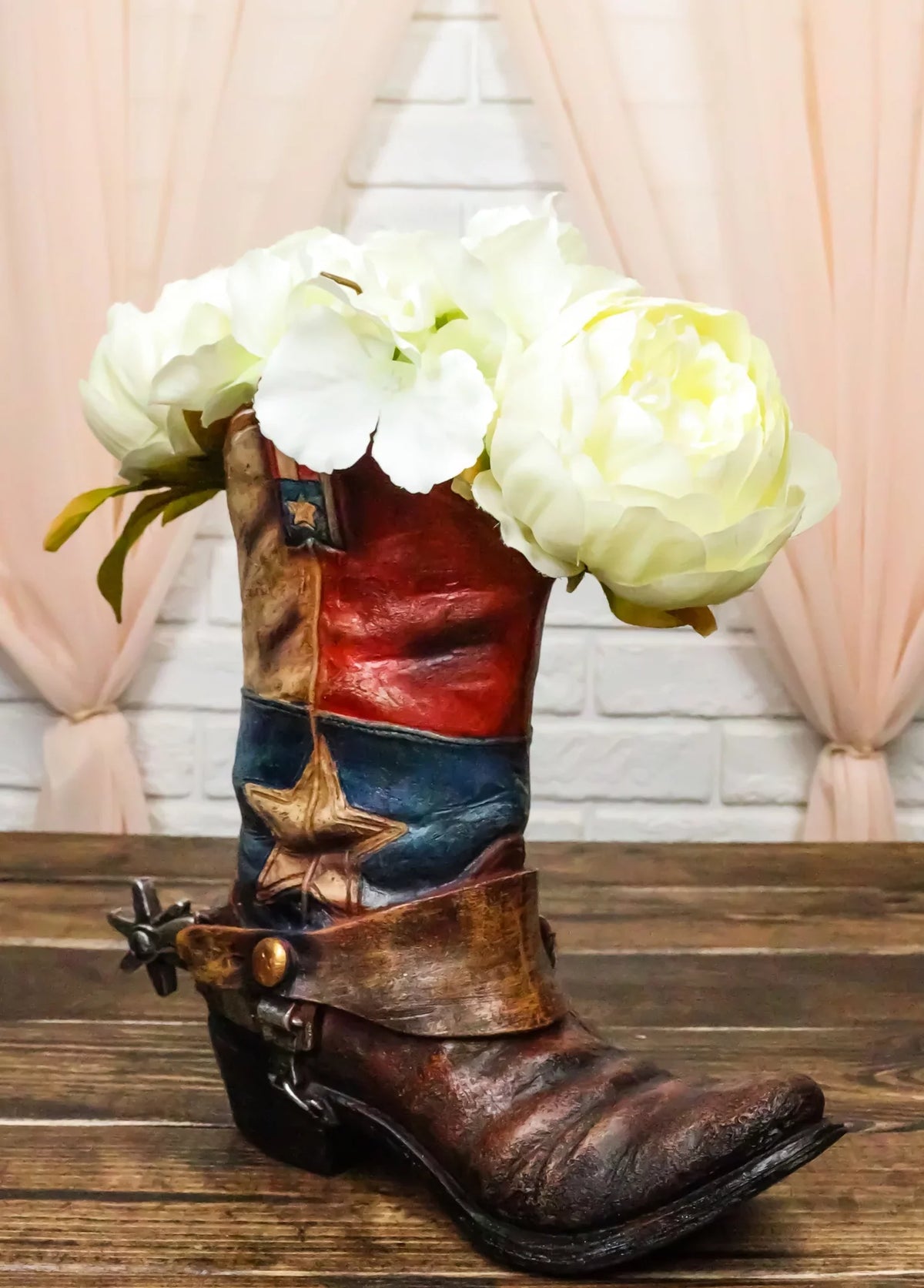 Vase Cowboy Boot Patriot Texas Floral Planter Spur Rustic Flag Star Western With