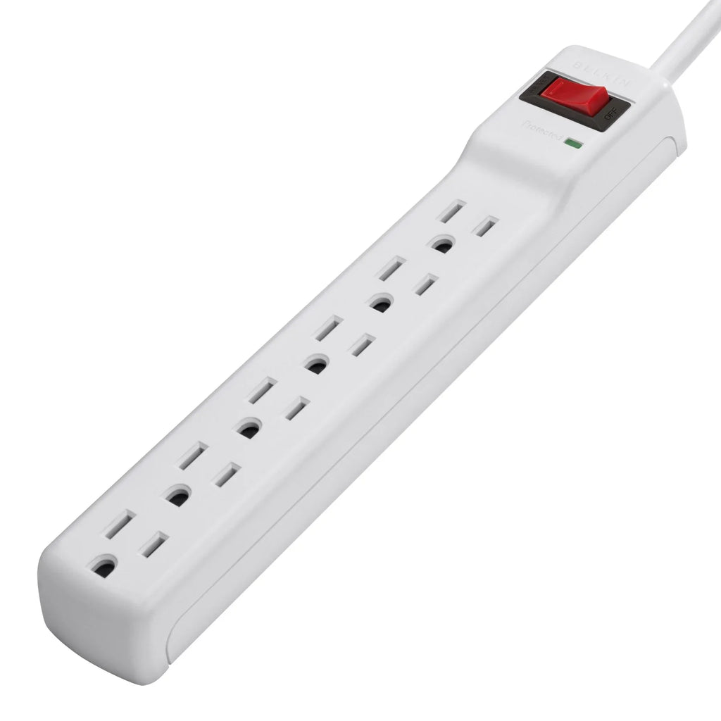 Brick 6 Office, Home, Outlets, Travel, Long AC 200 (2 Metal Desktop 2 White Duty Belkin Surge Pack) Power Heavy Charging - - & for Joules, Computer Strip Multiple ft Phone Cord Extension Protector