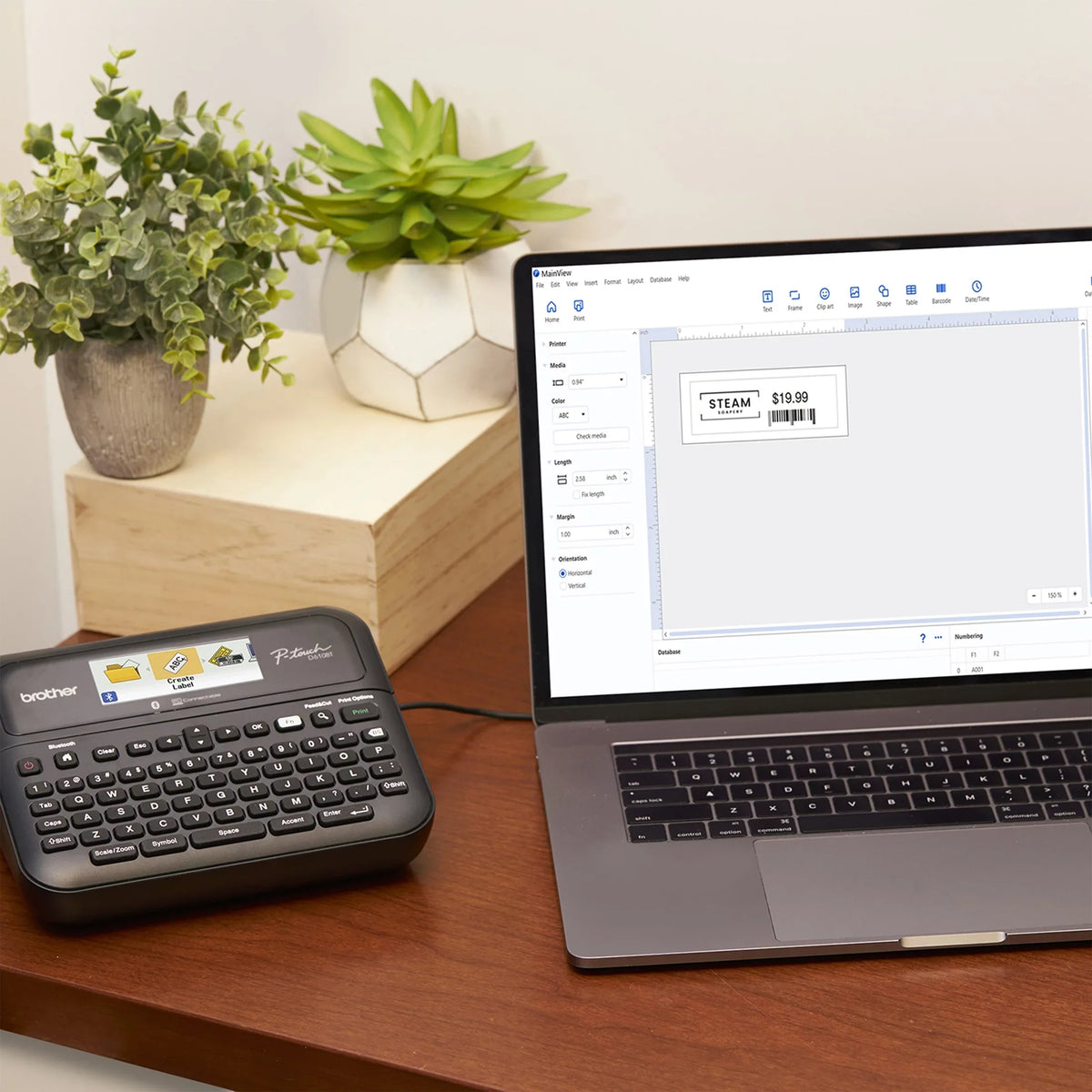 Label Connected includes case Sample Black with Professional Brother Business Print Label and 4m PT-D610BTVP on P-touch Bluetooth® Clear (12mm). ~1/2” Tape Maker Connectivity, carry