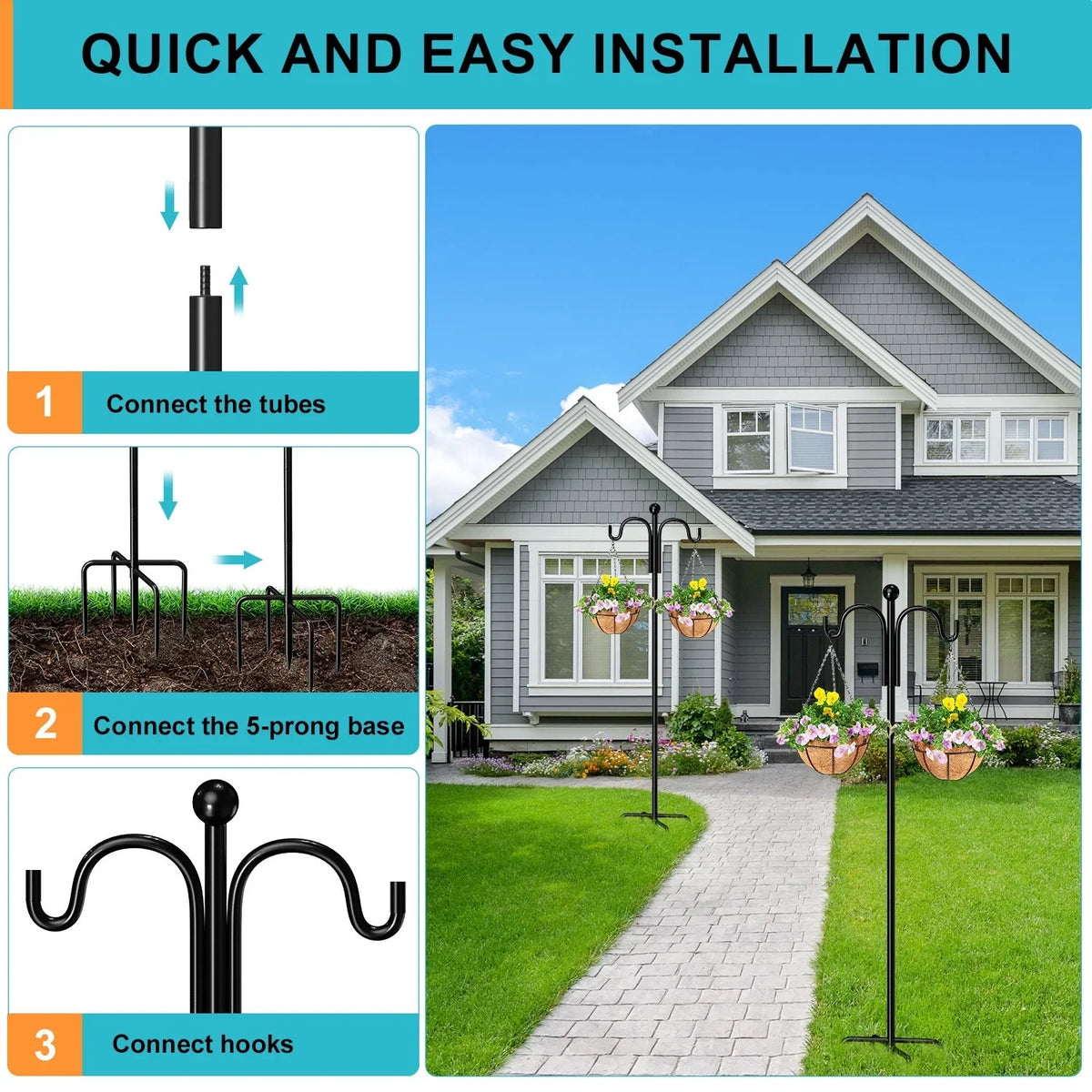 exterior, Feeder Plant Hooks Bird for with for Bird Shepherds Hanger Pack) Prongs, 5 Plant 76" Feeder, Poles Hooks Double exterior Upgraded Baskets(2