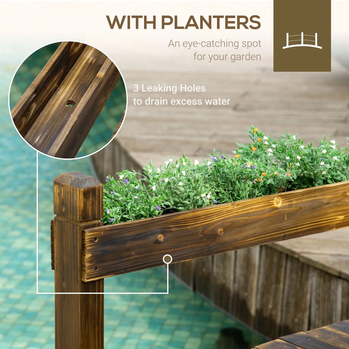 Arc Planters, Bridge Outsunny Footbridge Garden Stained with Finish Wooden