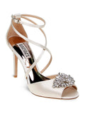 Heeled MISCHKA Toe Cushioned Buckle Ankle outfit Footbed Sandal Stiletto Gladiator BADGLEY Open Dustbag Womens Satin Ivory Strap 8 Tatum Beige Embellished