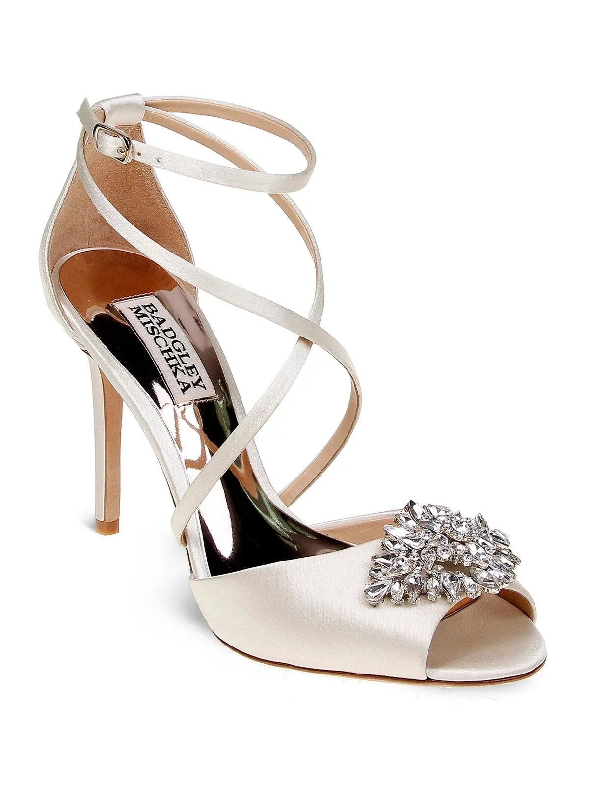 Heeled MISCHKA Toe Cushioned Buckle Ankle outfit Footbed Sandal Stiletto Gladiator BADGLEY Open Dustbag Womens Satin Ivory Strap 8 Tatum Beige Embellished