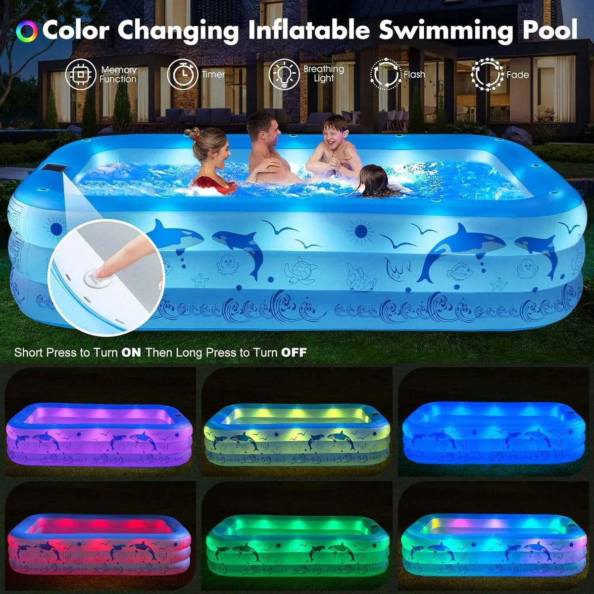 Swimming up Blow Large Kiddle Powered, for Pool, 105"x65"x25''Oversized for Pool Family Pool Backyard Pool with 2024 Upgraded Solar Lights, Kids,Adults, Pool Inflatable Thickened Inflatable