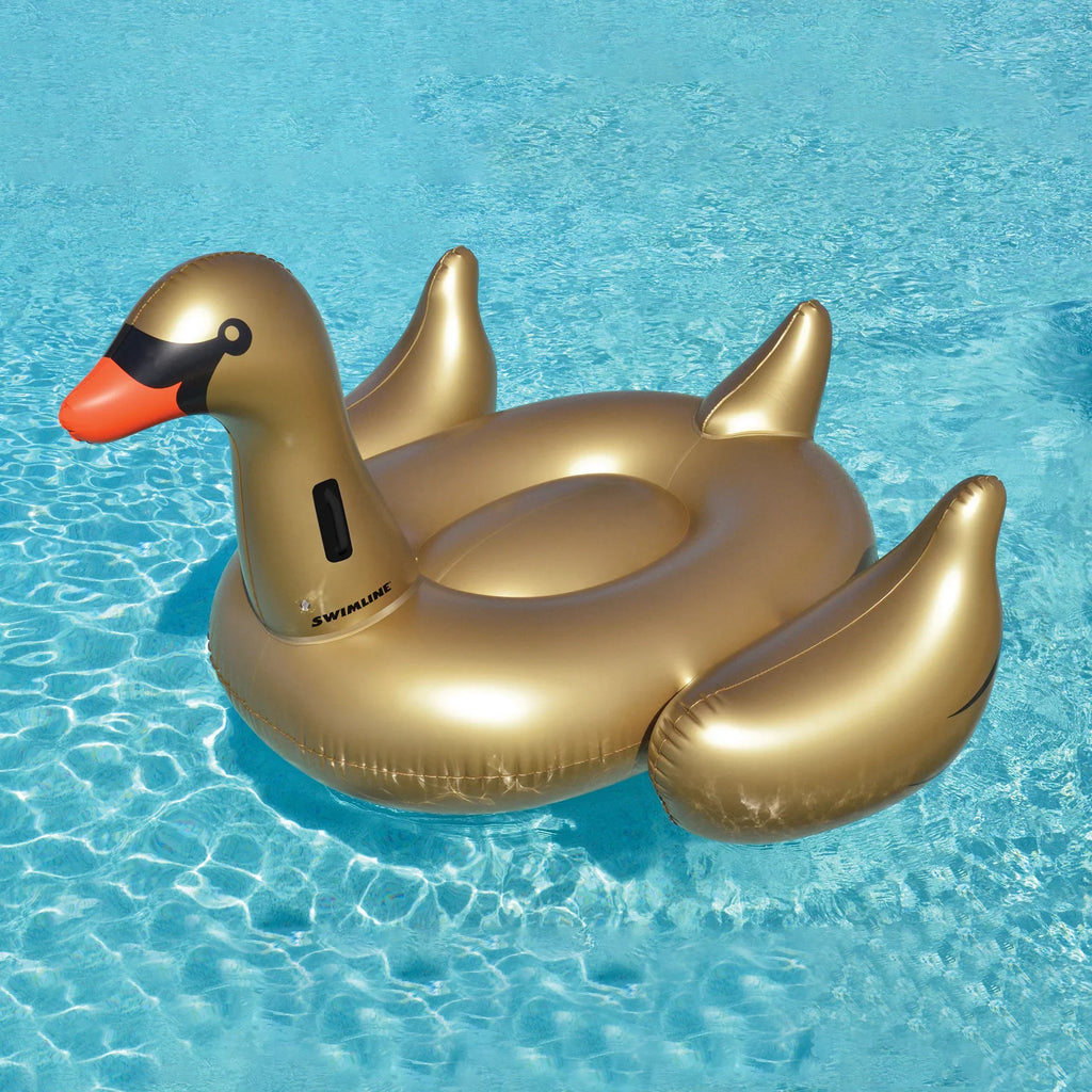 75-Inch Central Float, Giant Swan Gold Swim Swimming Ride-On Inflatable Pool