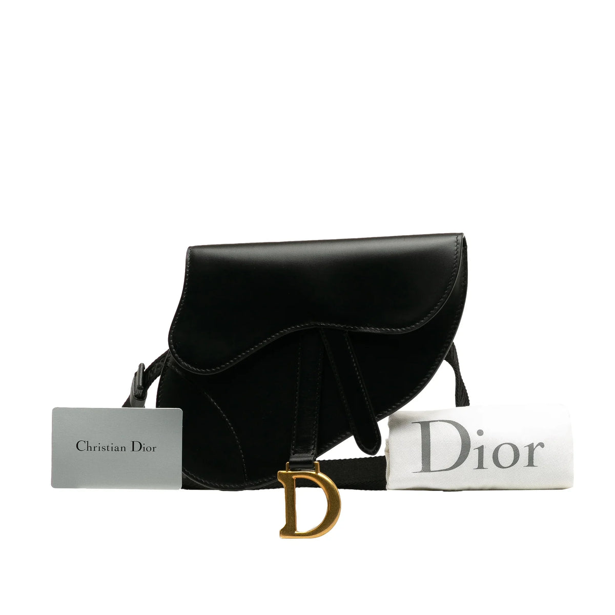 Bag Leather (Good) Dior Pre-Owned Saddle Unisex Calf Authenticated Belt Black