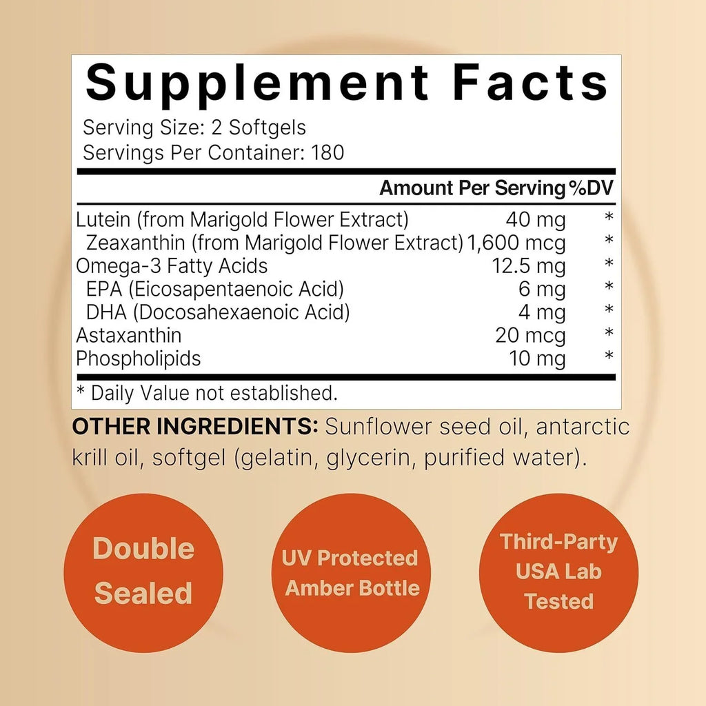 Lutein 40 mg with Astaxanthin/Phosphalipids/Omega-3/Krill Zeaxanthin 360 Softgels