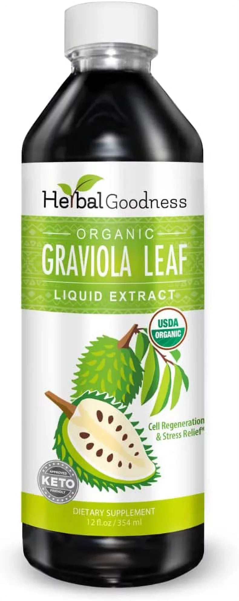Ð & Cell Leaves Bottle (Guanabana) GMO, Extract Relief Support Leaf USDA Liquid Organic, Regeneration Ð Ð & Boost Graviola Kosher 12oz Immune - - Soursop Non - Stress