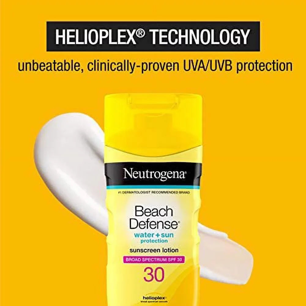 30, Neutrogena Defense Body Beach and Spectrum 6.7 Broad Oil-Free oz SPF Resistant Sunscreen Lotion liquid Fast-Absorbing, with