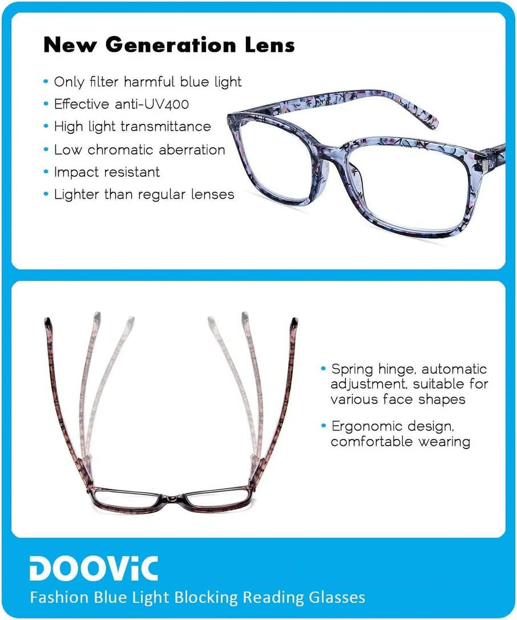 Reading Spring Women 1.25 Stylish Anti Strength Blocking Computer Hinge Light Glasses for Blue Eyestrain Readers Pack 4 DOOViC